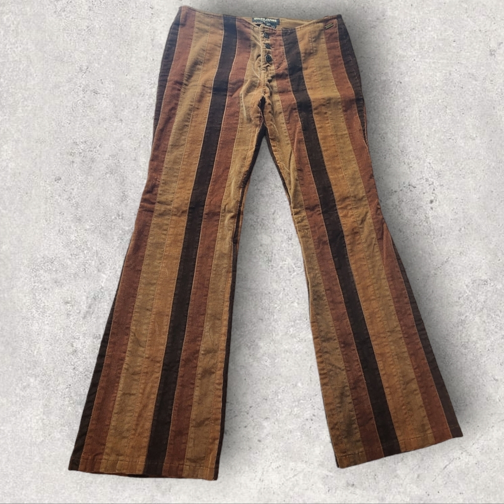 RETRO Vintage Guess Patchwork Striped Corduroy Flare Bell Bottom Size 31"